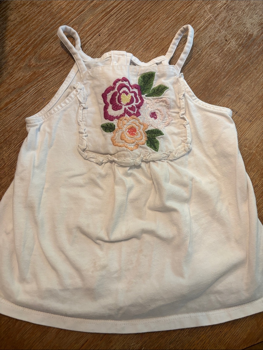 Janie and Jack White Tank Top with Green Floral Embroidery